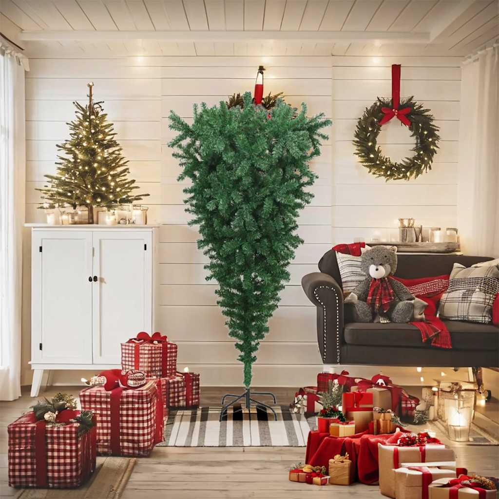 Upside-down Artificial Christmas Tree with Stand Green 180 cm