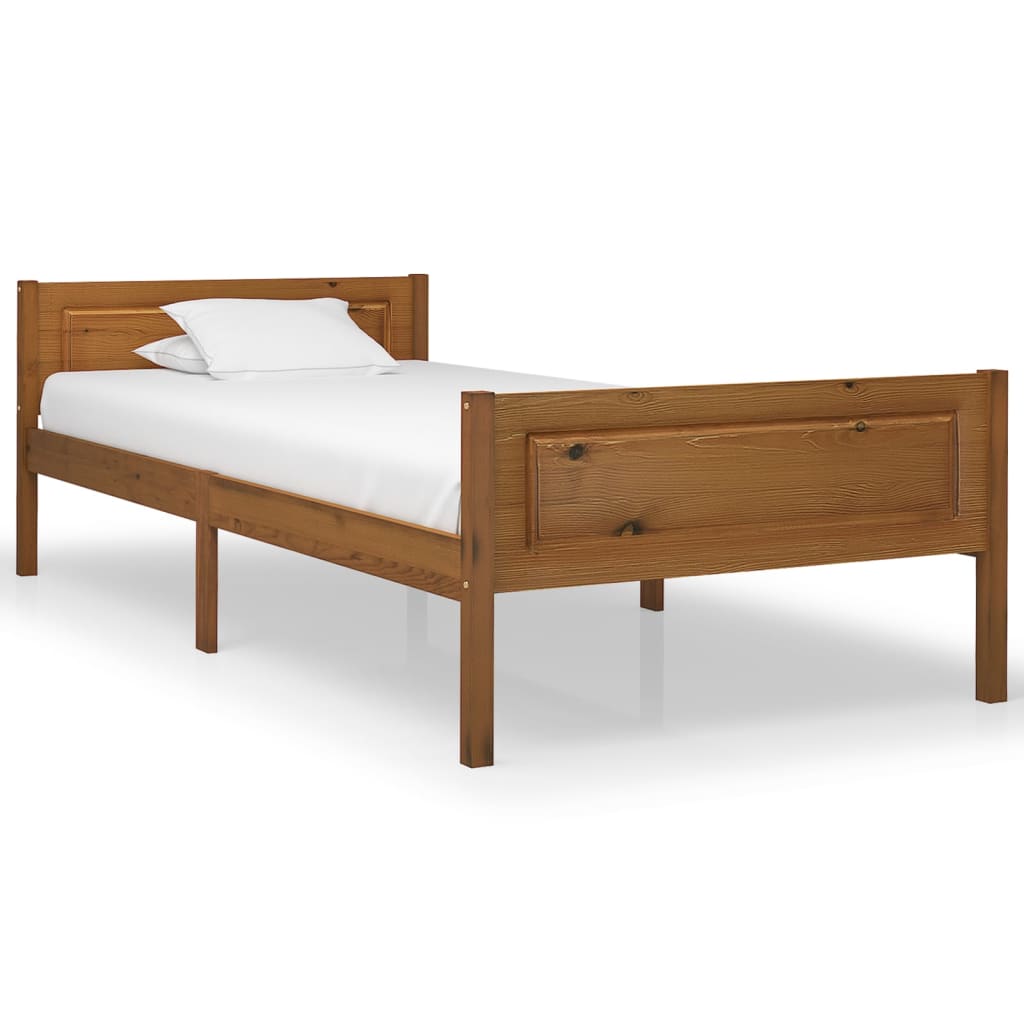 Bed Frame without Mattress Solid Pinewood Honey Brown 90x200 cm