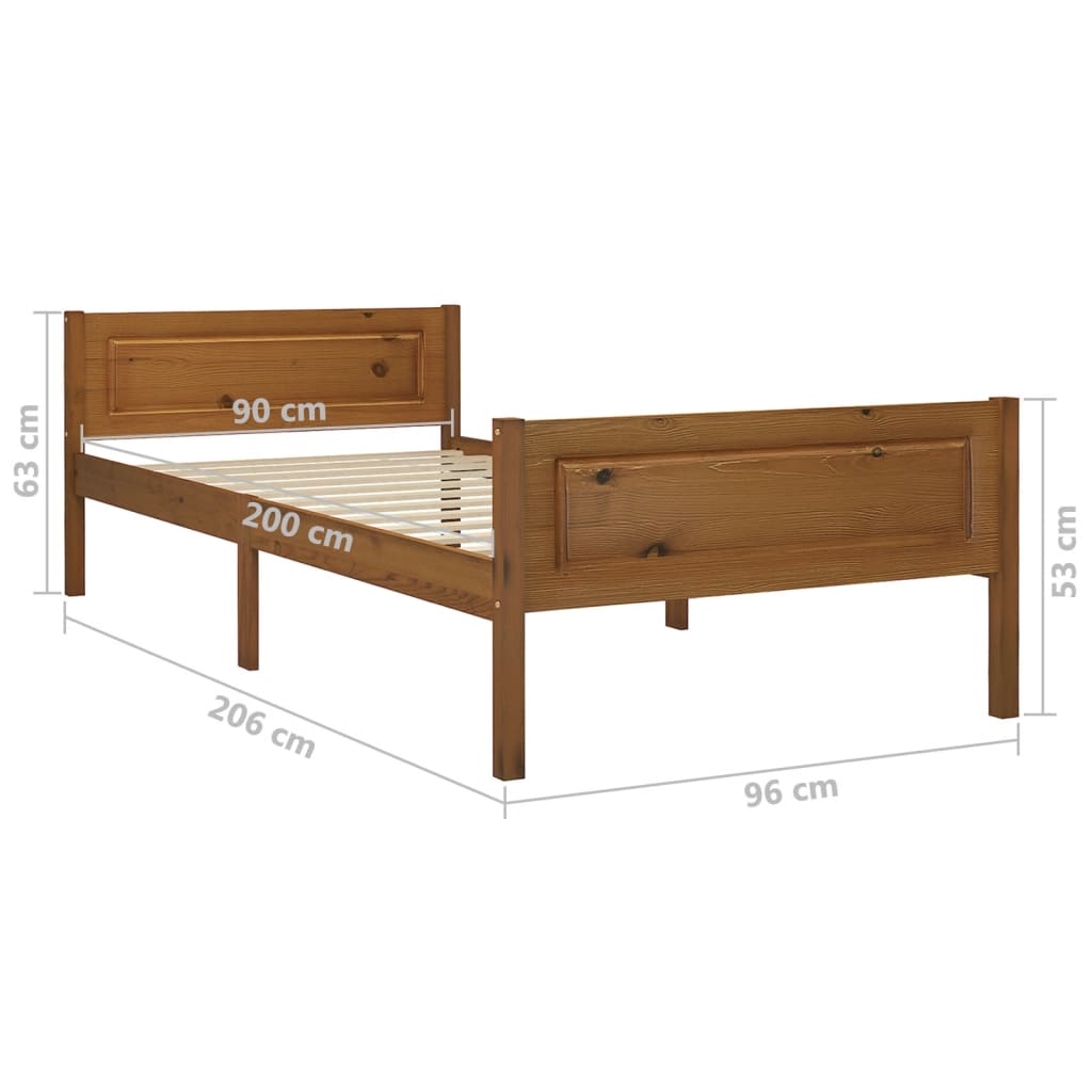 Bed Frame without Mattress Solid Pinewood Honey Brown 90x200 cm