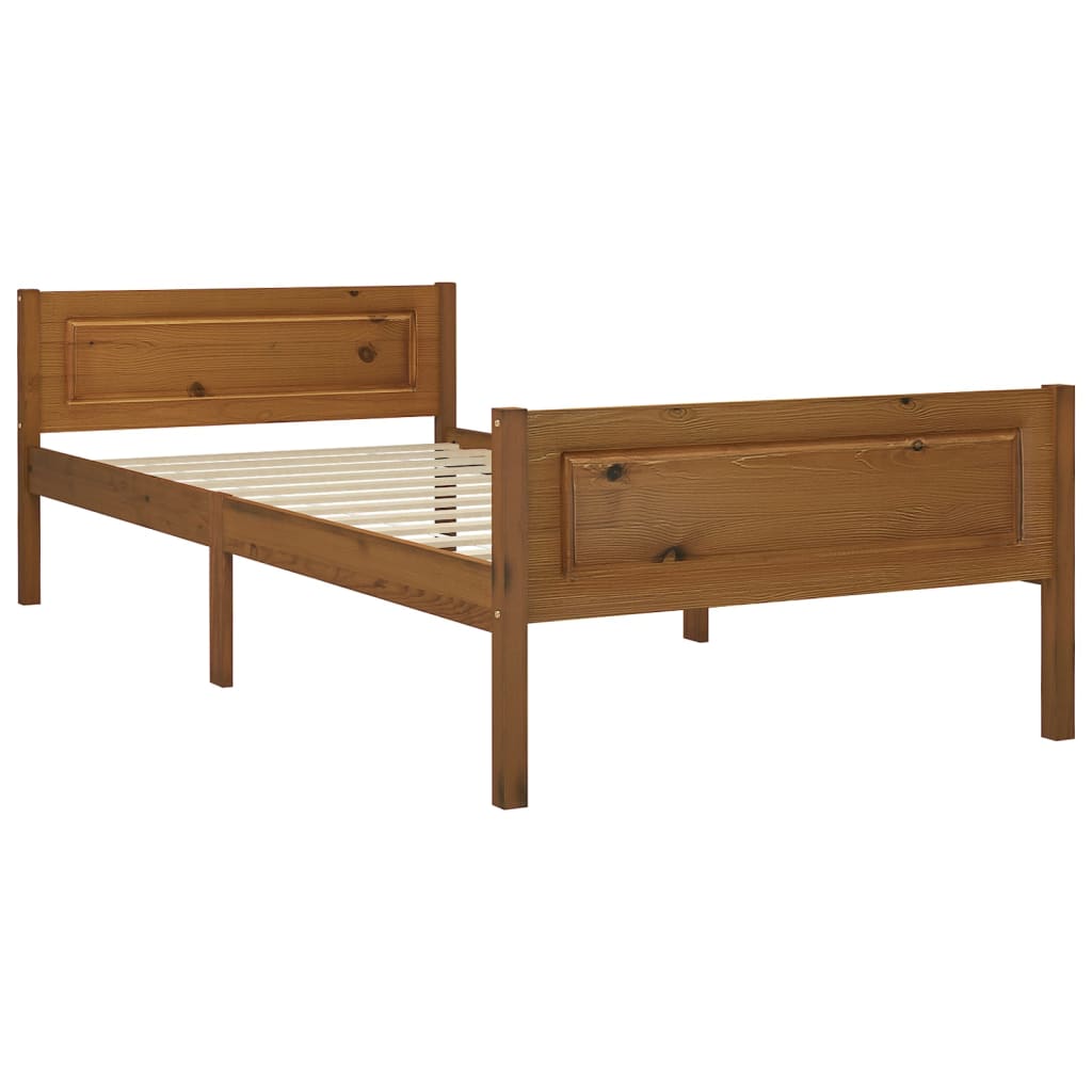 Bed Frame without Mattress Solid Pinewood Honey Brown 100x200 cm
