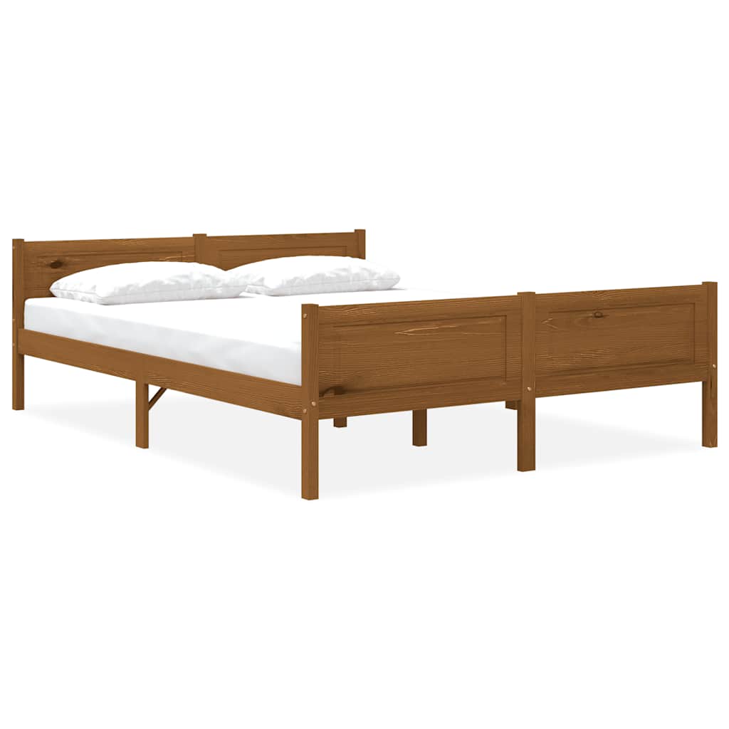 Bed Frame without Mattress Solid Pinewood Honey Brown 140x200 cm
