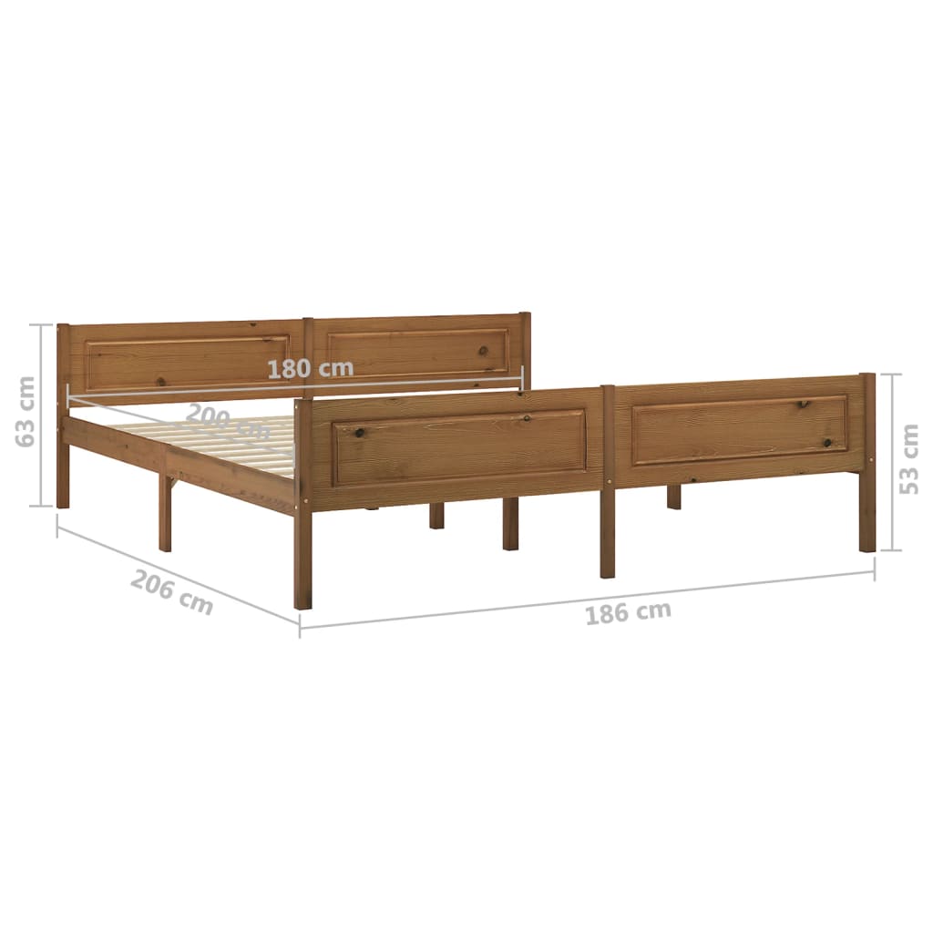 Bed Frame without Mattress Solid Pinewood Honey Brown 180x200 cm Super King