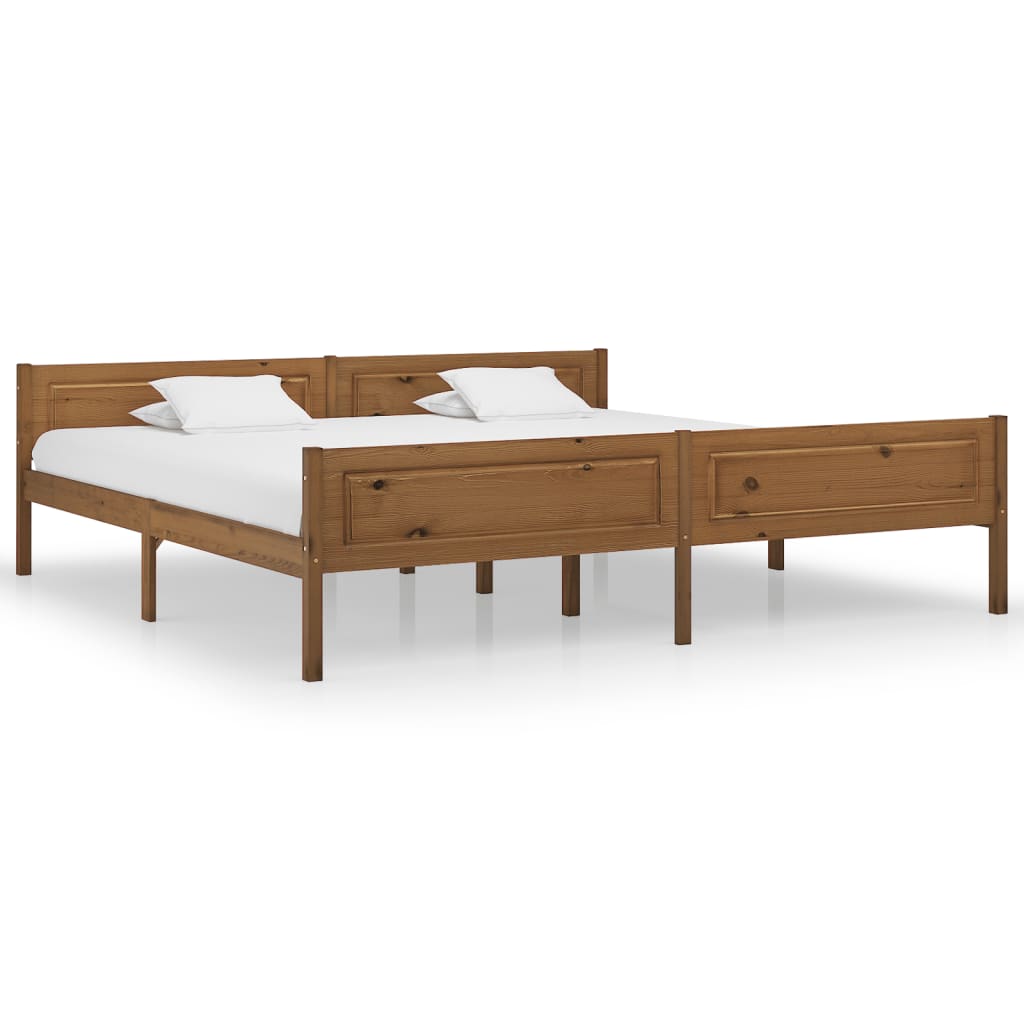 Bed Frame without Mattress Solid Pinewood Honey Brown 200x200 cm
