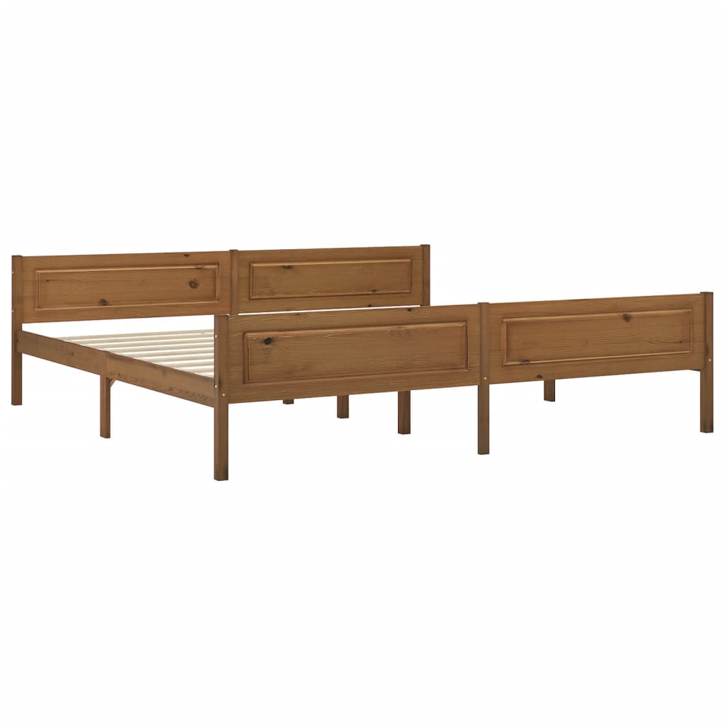 Bed Frame without Mattress Solid Pinewood Honey Brown 200x200 cm