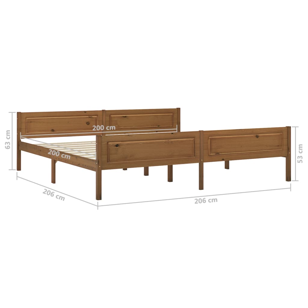 Bed Frame without Mattress Solid Pinewood Honey Brown 200x200 cm
