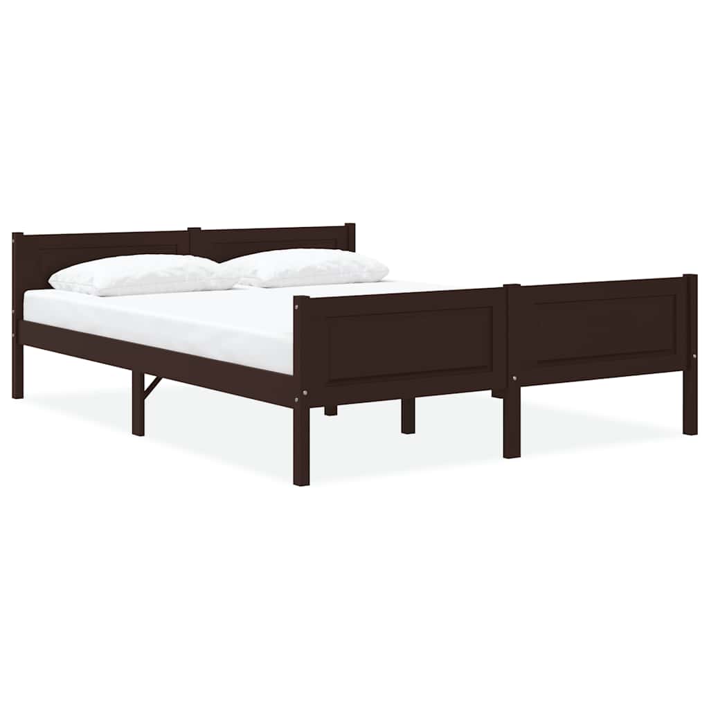 Bed Frame without Mattress Solid Pinewood Dark Brown 120x200 cm