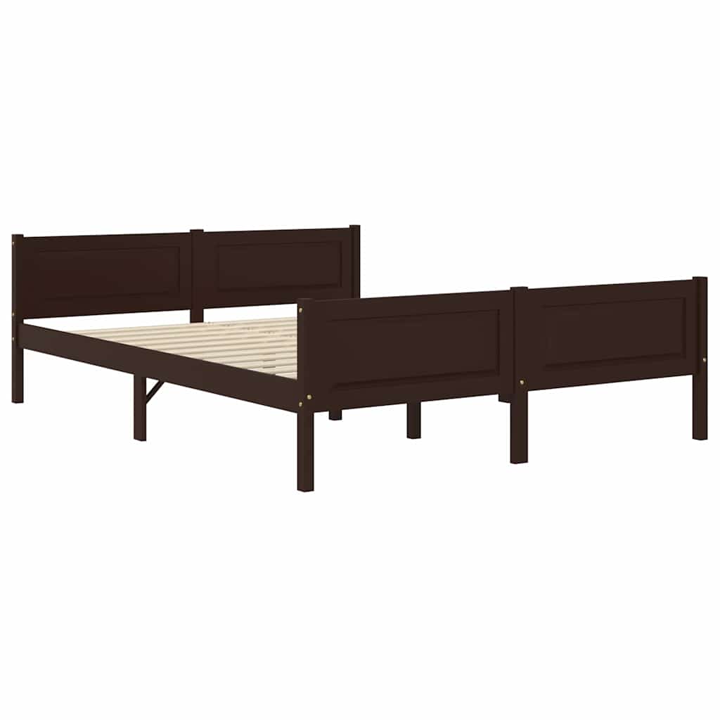 Bed Frame without Mattress Solid Pinewood Dark Brown 120x200 cm