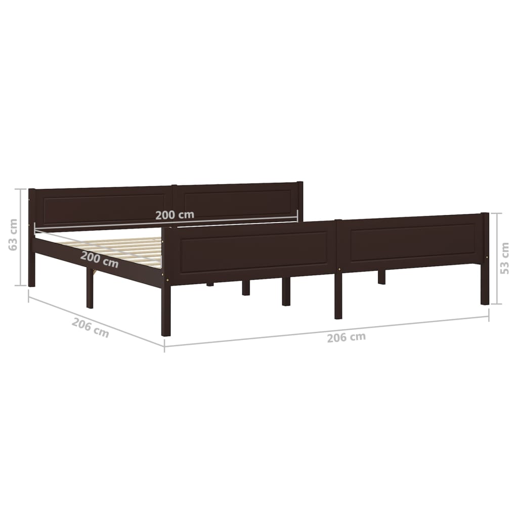 Bed Frame without Mattress Solid Pinewood Dark Brown 200x200 cm