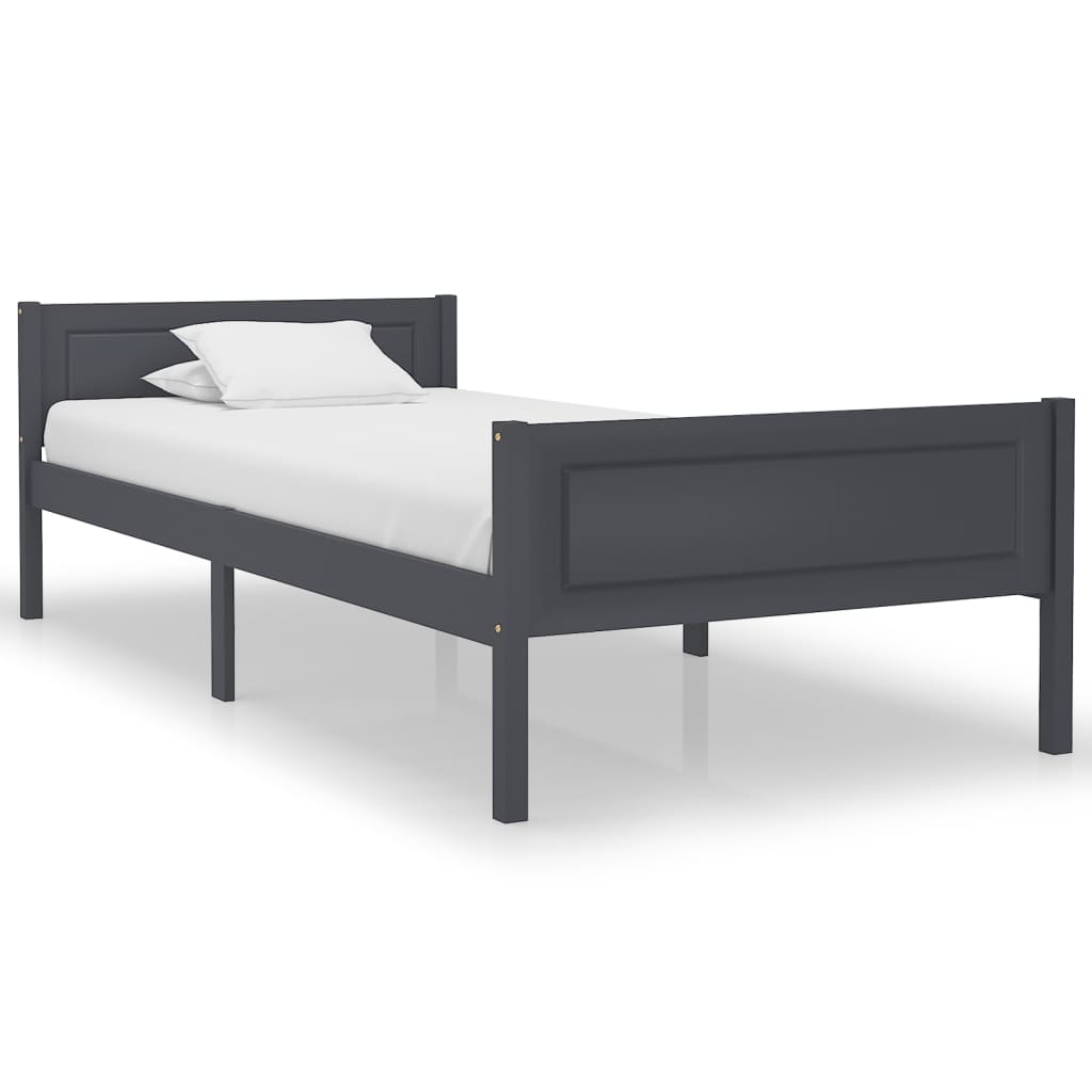 Bed Frame without Mattress Solid Pinewood Grey 100x200 cm