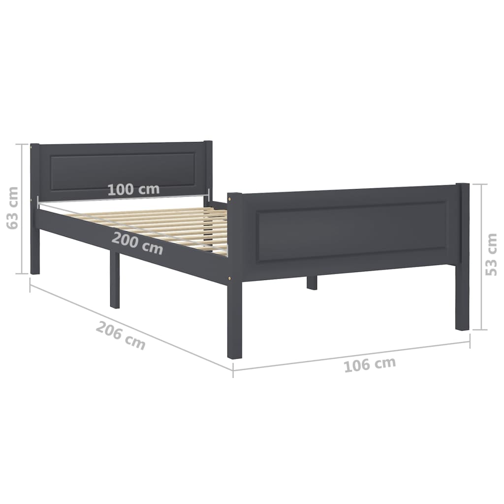 Bed Frame without Mattress Solid Pinewood Grey 100x200 cm