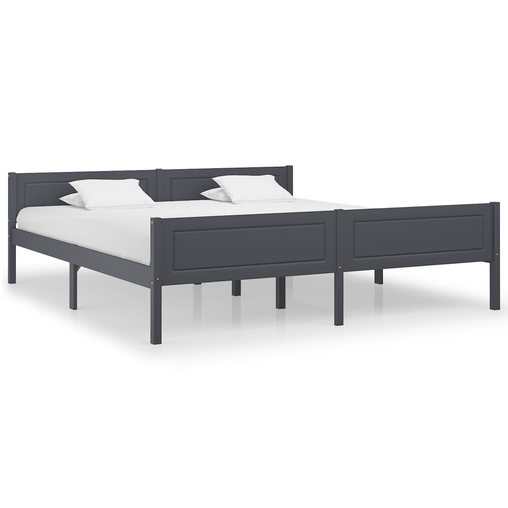 Bed Frame without Mattress Solid Pinewood Grey 180x200 cm Super King