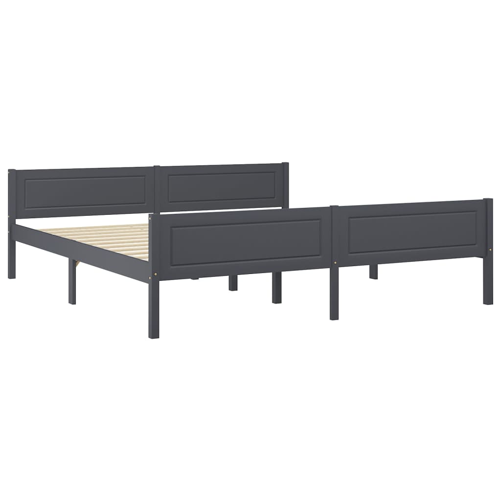 Bed Frame without Mattress Solid Pinewood Grey 180x200 cm Super King