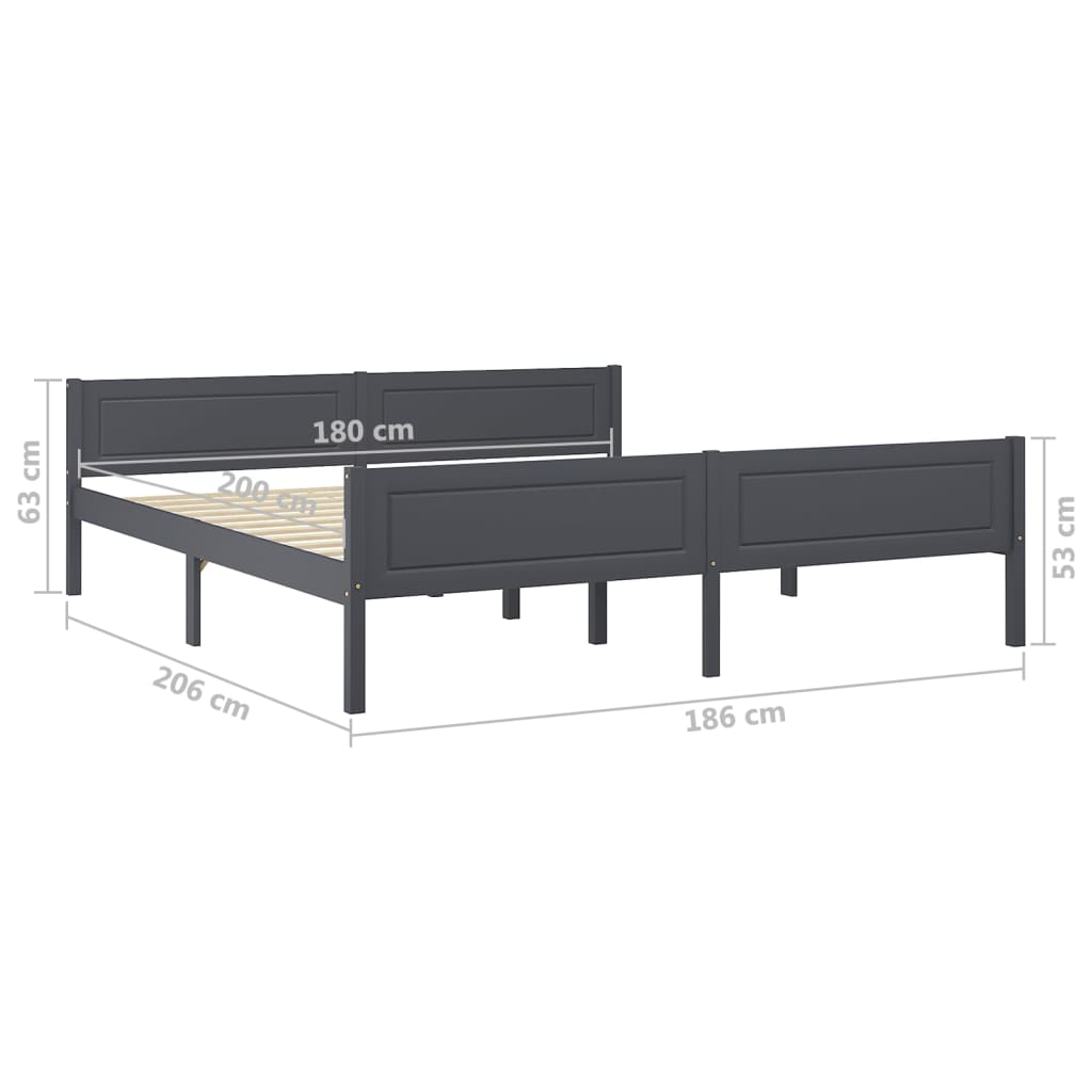 Bed Frame without Mattress Solid Pinewood Grey 180x200 cm Super King
