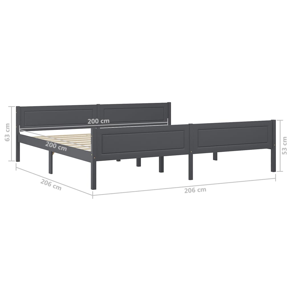 Bed Frame without Mattress Solid Pinewood Grey 200x200 cm