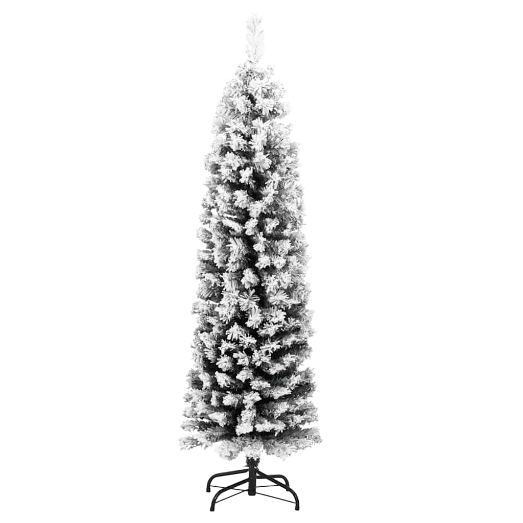 Slim Artificial Christmas Tree with Flocked Snow Green 120 cm PVC