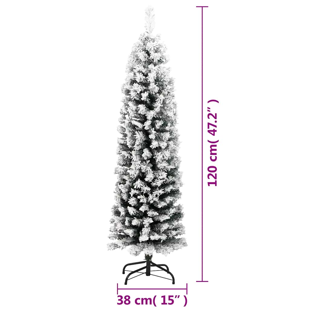 Slim Artificial Christmas Tree with Flocked Snow Green 120 cm PVC
