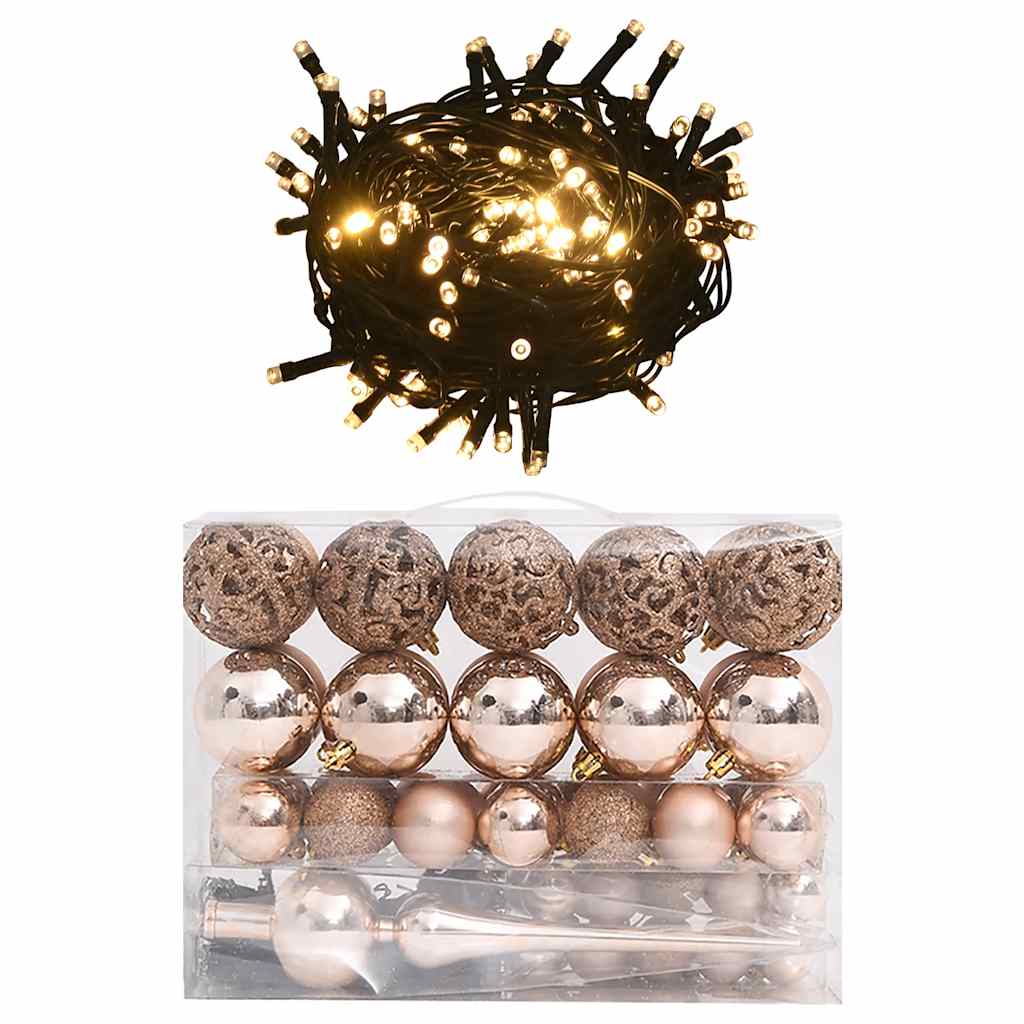 61 Piece Christmas Ball Set with Peak and 150 LEDs Rose Gold