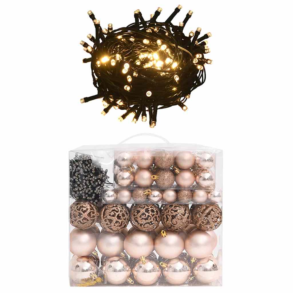 120 Piece Christmas Ball Set with Peak and 300 LEDs Rose Gold