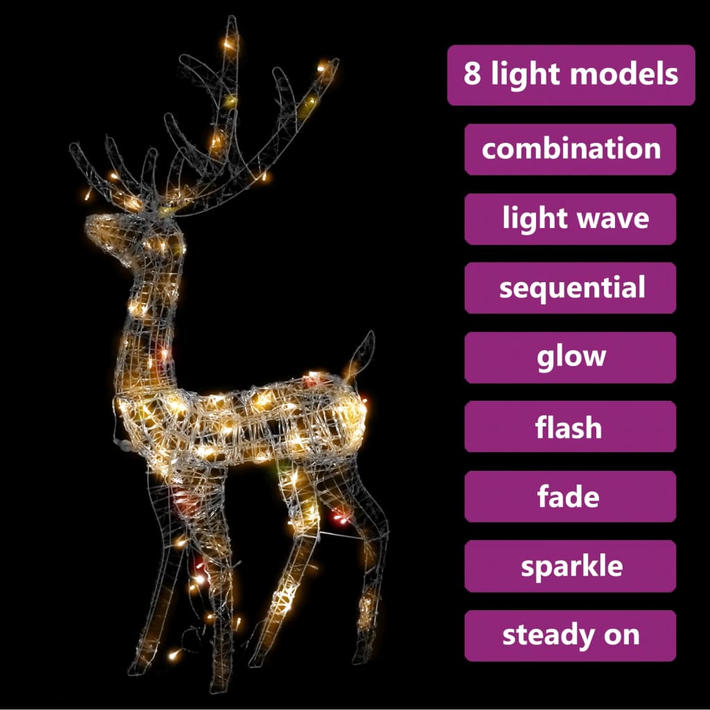 Acrylic Reindeer Christmas Decoration 140 LEDs 120cm Colourful