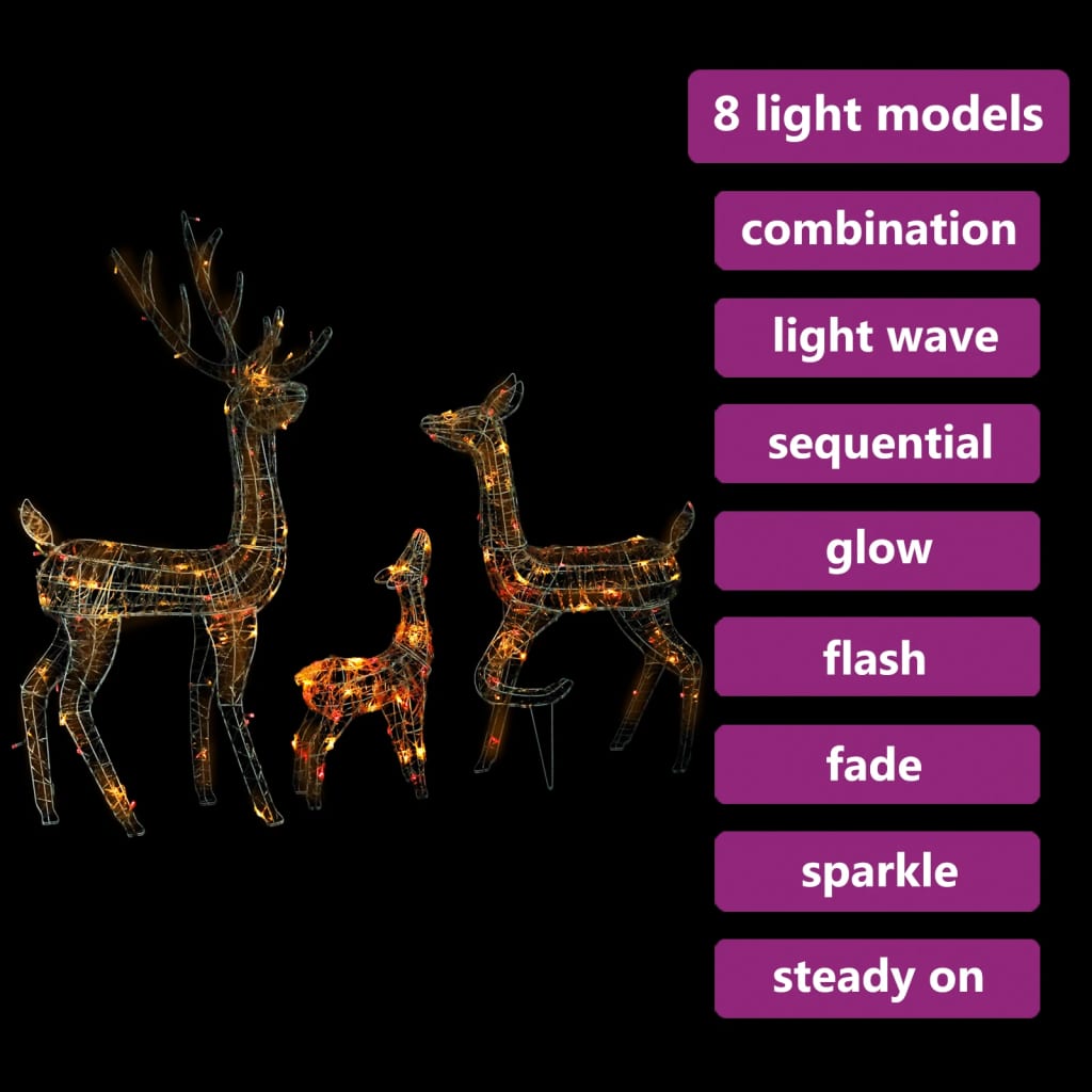 Acrylic Reindeer Family Christmas Decoration 300 LED Colourful