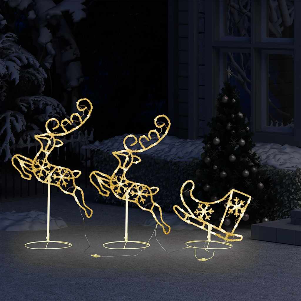 Acrylic Christmas Flying Reindeer&Sleigh 260x21x87cm Warm White