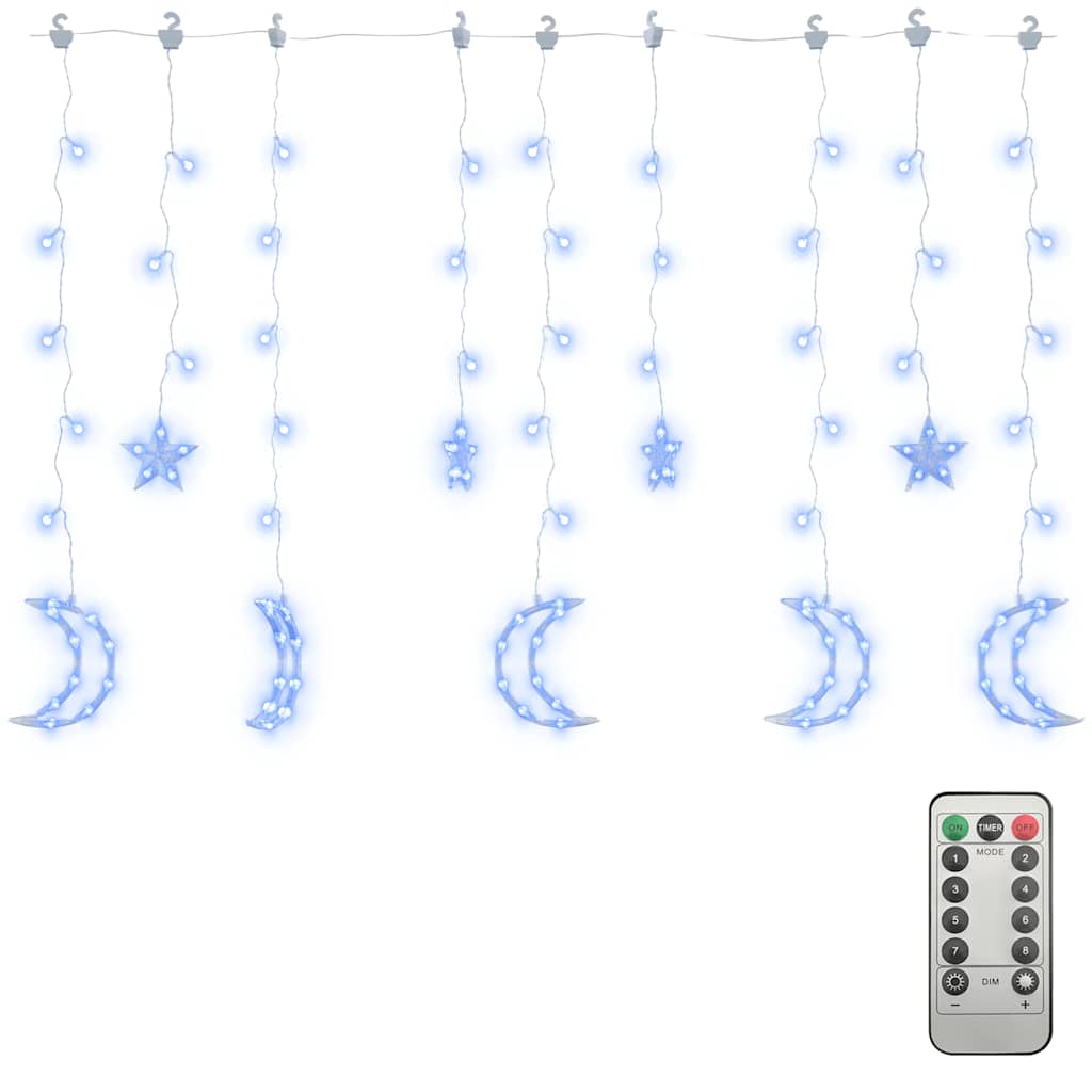 Star and Moon Fairy Lights Remote Control 138 LED Blue