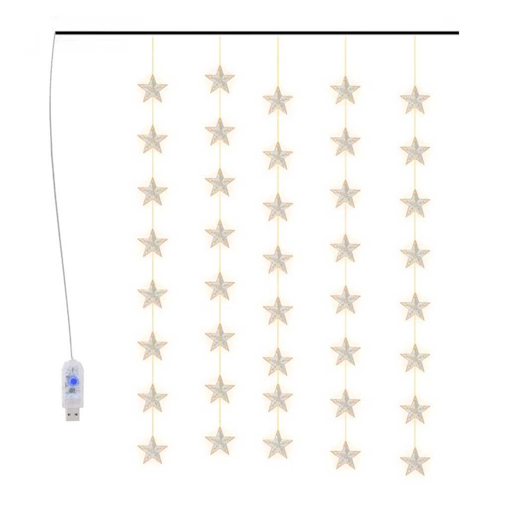 LED Star Curtain Fairy Lights 200 LED Warm White 8 Function