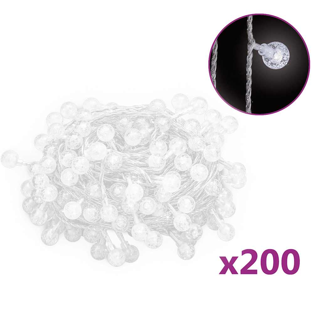 Globe Fairy String Lights 20m 200 LED Cold White 8 Function