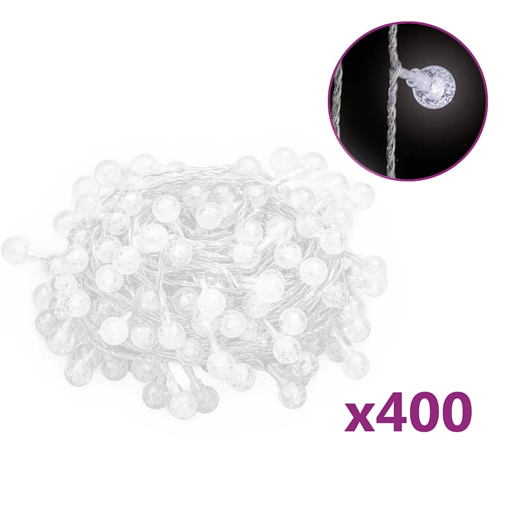 Globe Fairy String Lights 40m 400 LED Cold White 8 Function