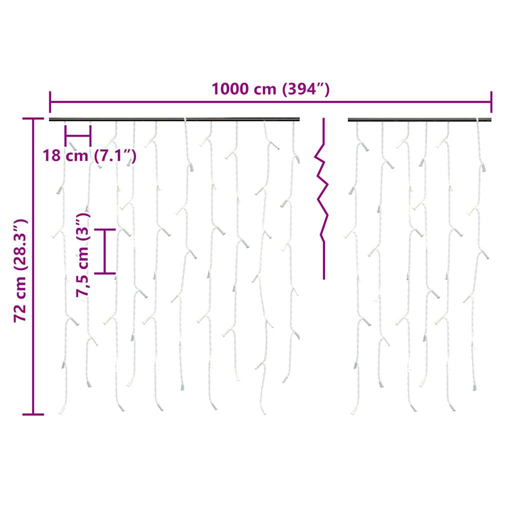 LED Curtain Icicle Lights 10m 400 LED Cold White 8 Function