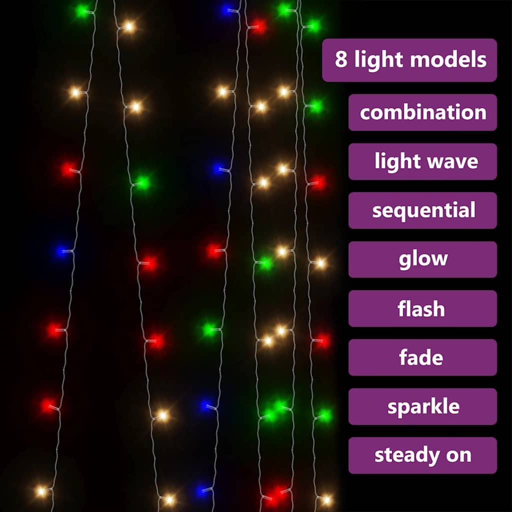 LED Curtain Fairy Lights 3x3m 300 LED Colourful 8 Function