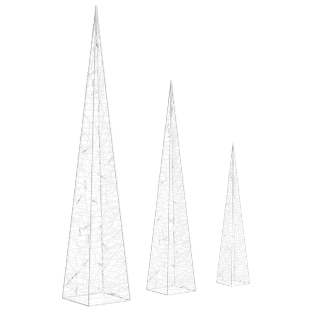 Acrylic Decorative LED Light Cone Set Cold White 30/45/60cm