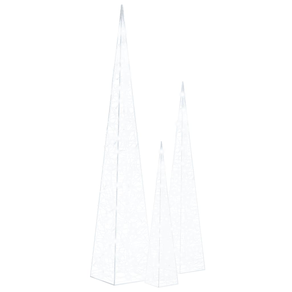 Acrylic Decorative LED Light Cone Set Cold White 60/90/120cm