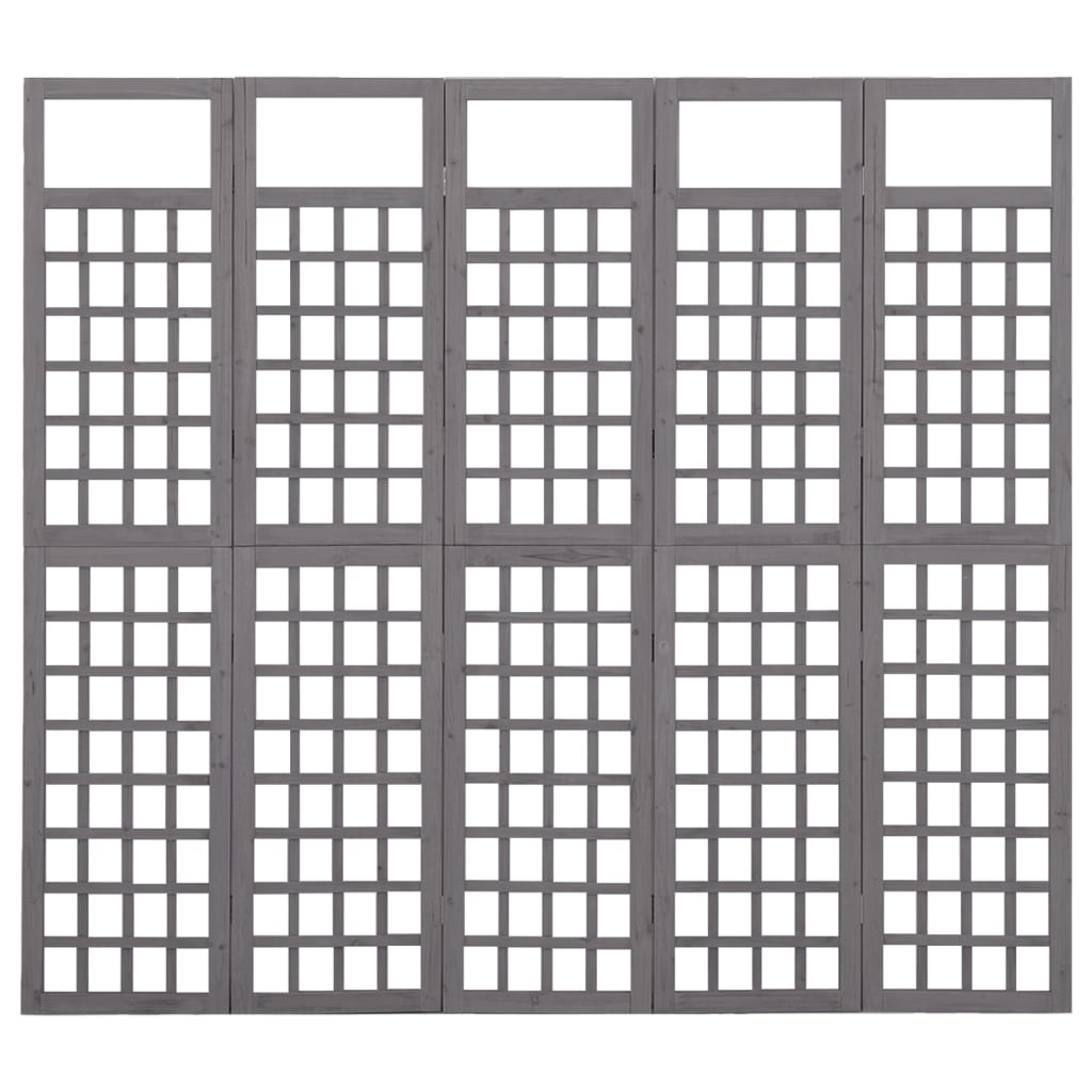 5-Panel Room Divider/Trellis Solid Fir Wood Grey 201.5x180 cm