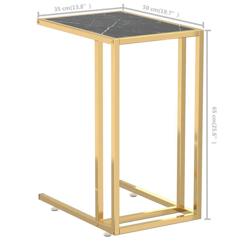 Computer Side Table Black Marble 50x35x65 cm Tempered Glass