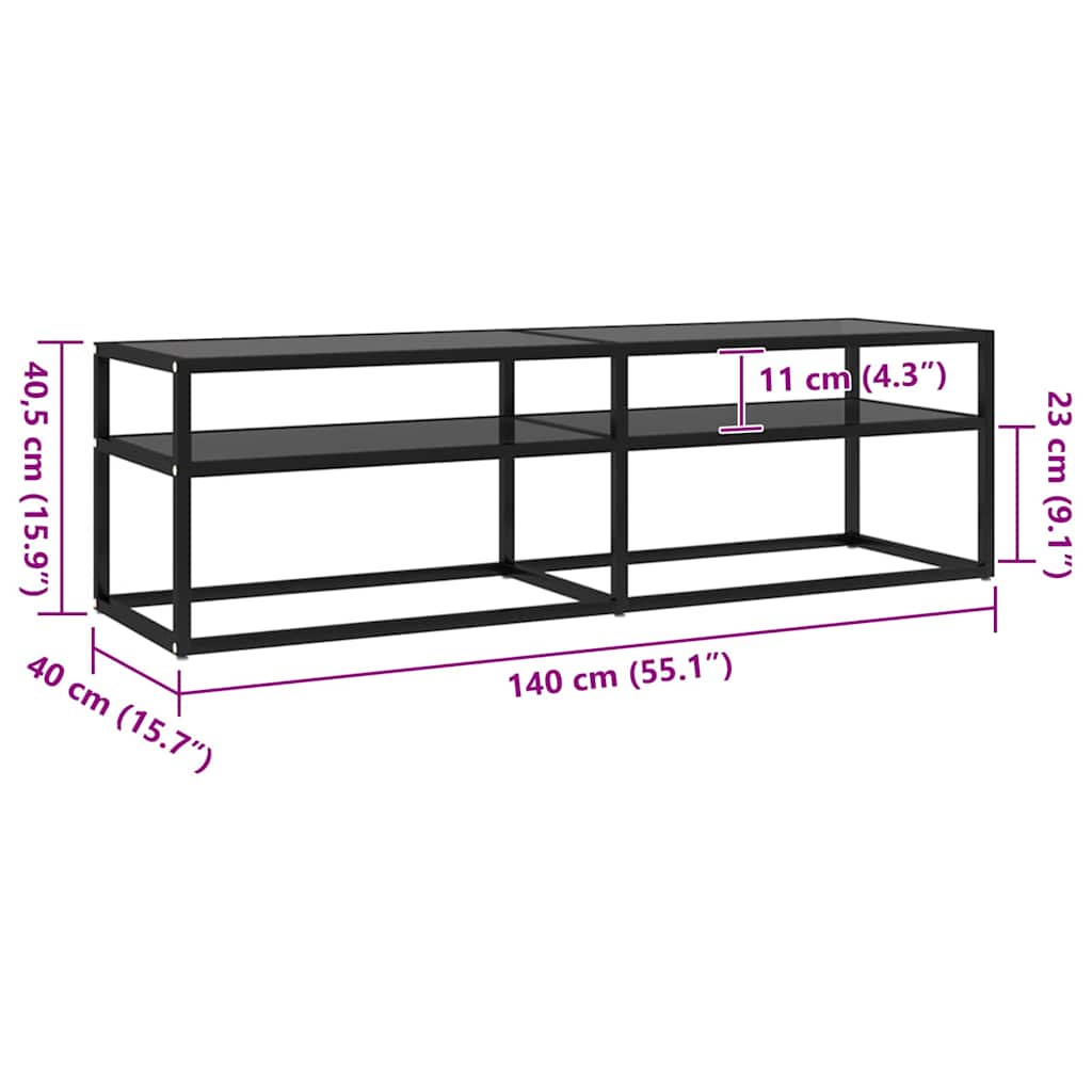 TV Cabinet Black 140x40x40.5 cm Tempered Glass