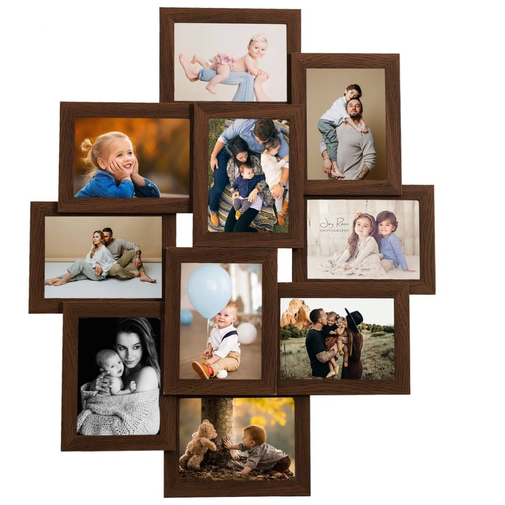 Collage Photo Frame for 10x(13x18 cm) Picture Dark Brown MDF