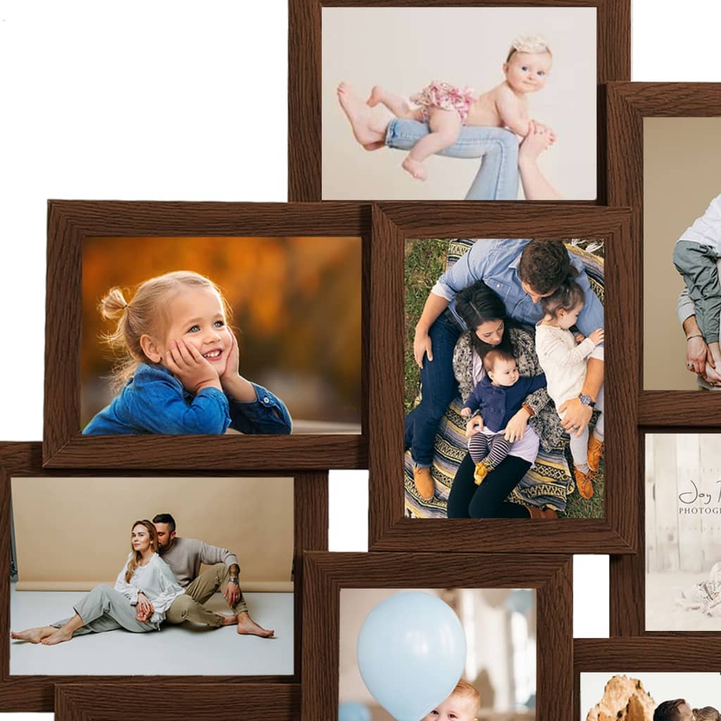 Collage Photo Frame for 10x(13x18 cm) Picture Dark Brown MDF