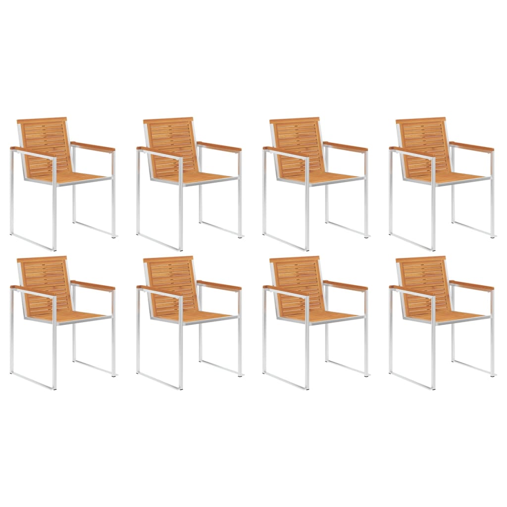 Garden Chairs 8 pcs Solid Acacia Wood and Stainless Steel