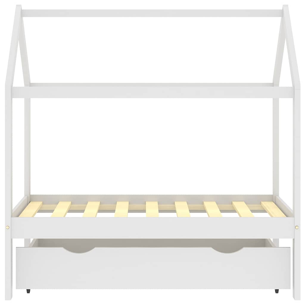 Kids Bed Frame with a Drawer White Solid Pine Wood 70x140 cm