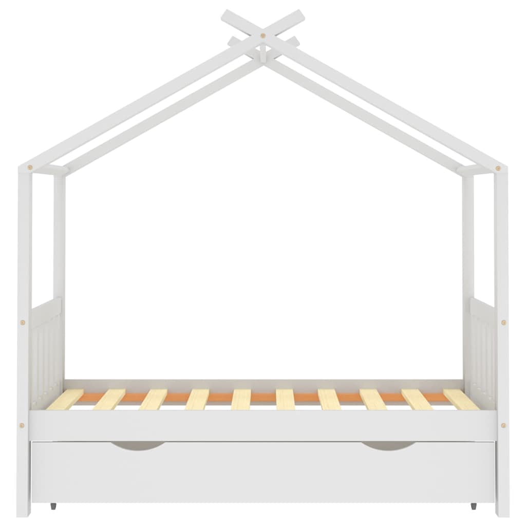 Kids Bed Frame with a Drawer White Solid Pine Wood 80x160 cm