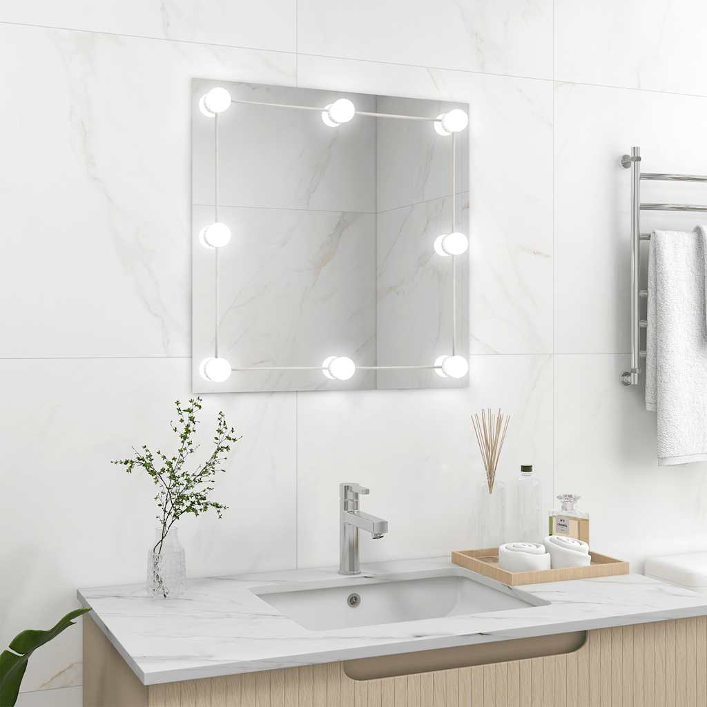 Wall Frameless Mirror With Led Lights Rectangular Glass