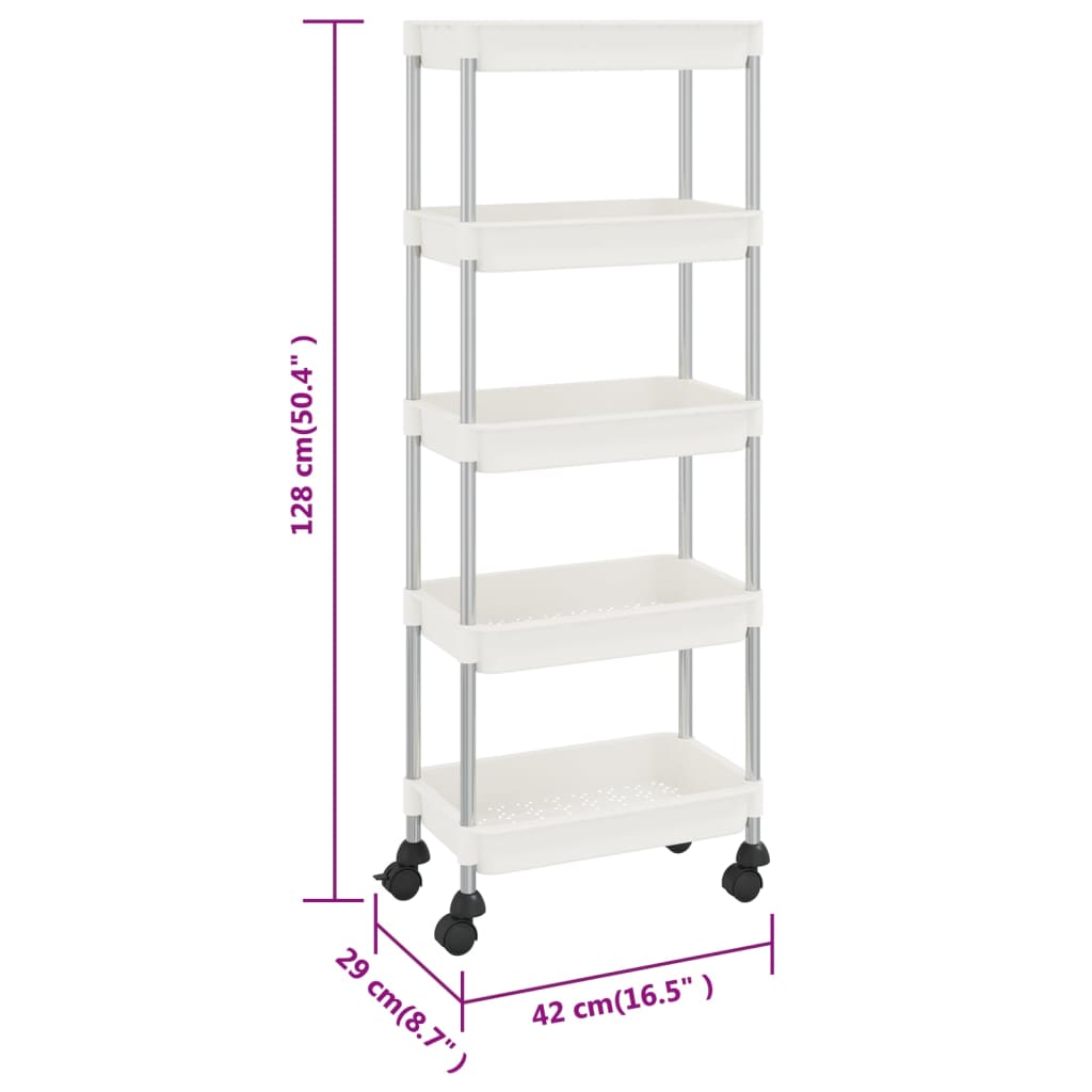 5-Tier Kitchen Trolley White 42x29x128 cm Iron and ABS
