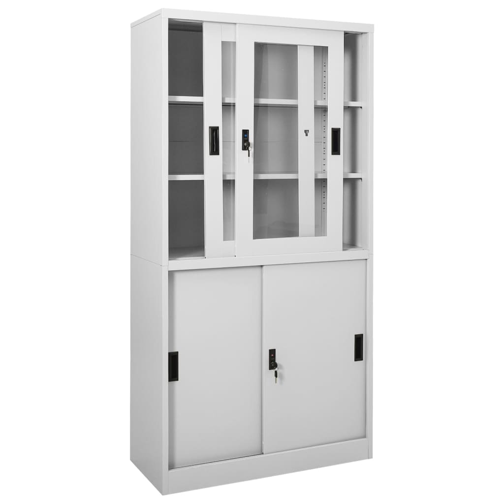 Office Cabinet with Sliding Door Light Grey 90x40x180 cm Steel