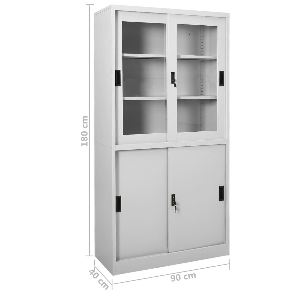 Office Cabinet with Sliding Door Light Grey 90x40x180 cm Steel