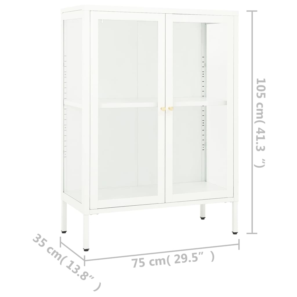 Sideboard White 75x35x105 cm Steel and Glass