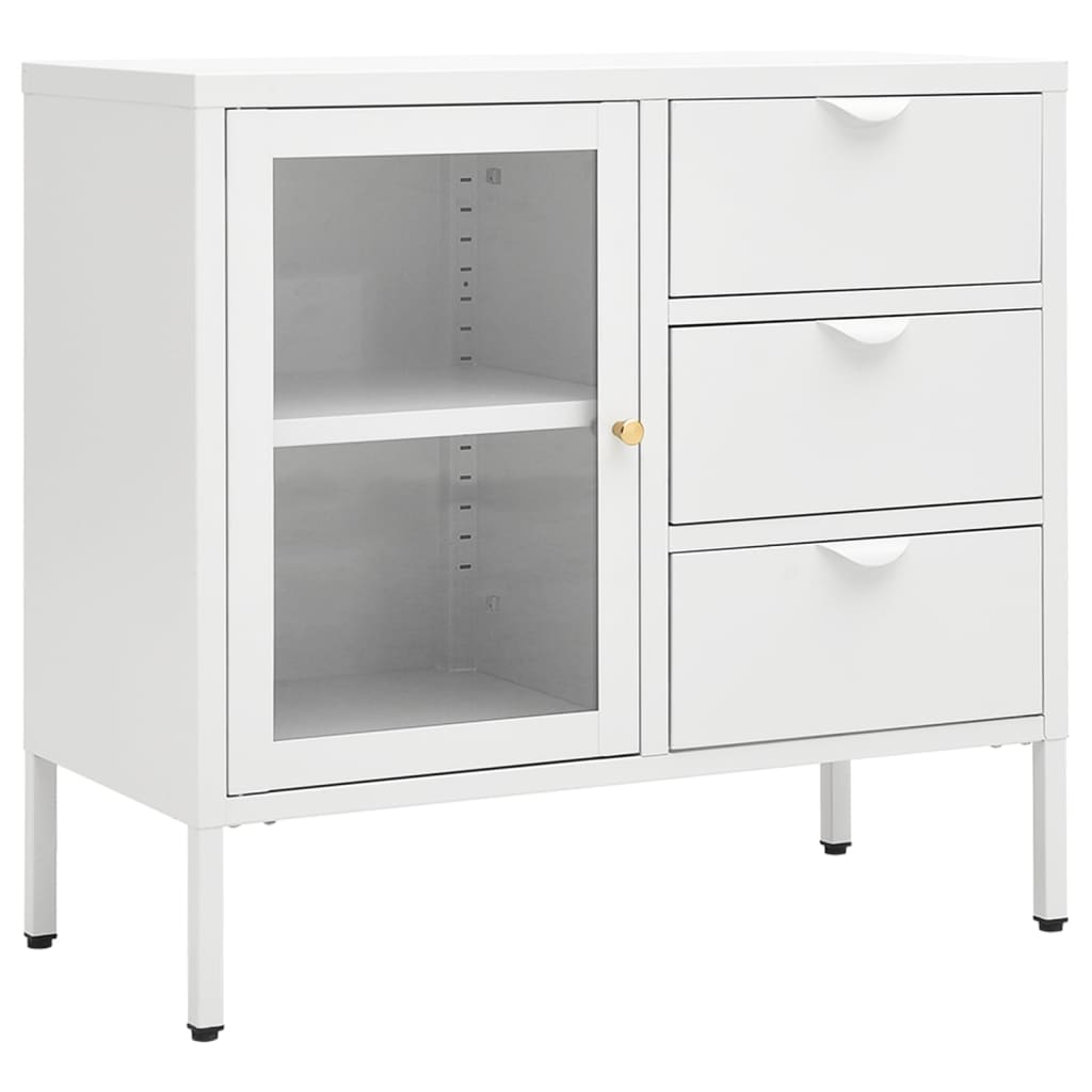 Sideboard White 75x35x70 cm Steel and Tempered Glass
