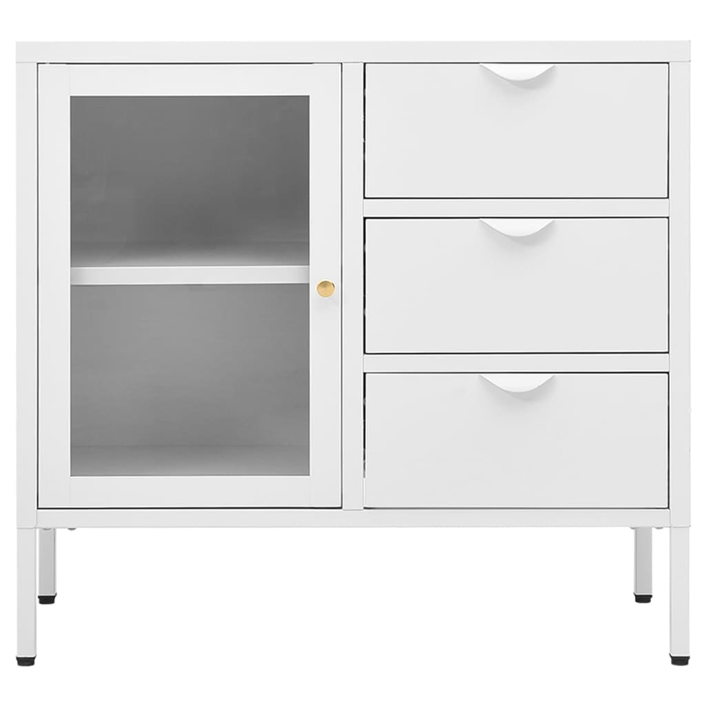 Sideboard White 75x35x70 cm Steel and Tempered Glass