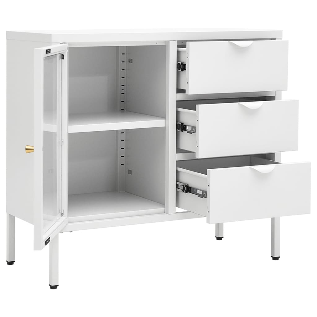 Sideboard White 75x35x70 cm Steel and Tempered Glass