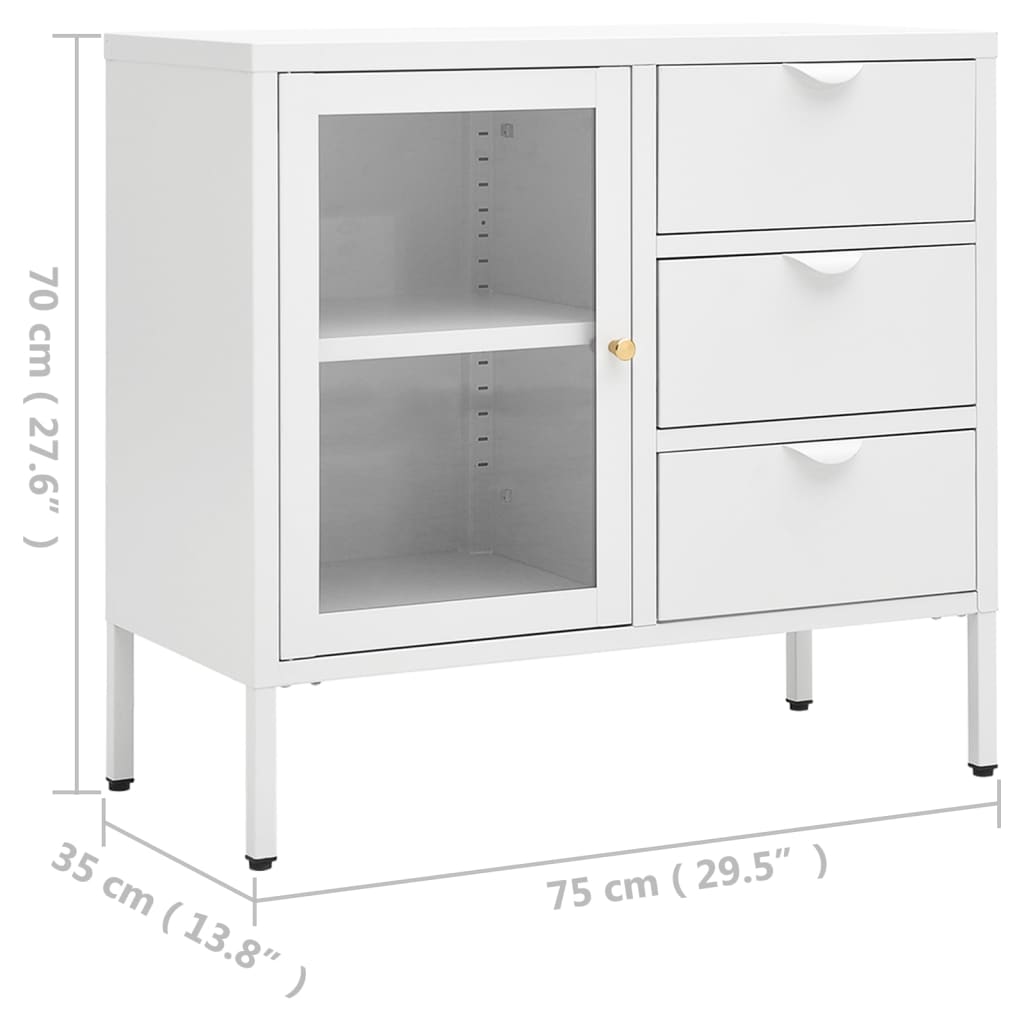 Sideboard White 75x35x70 cm Steel and Tempered Glass